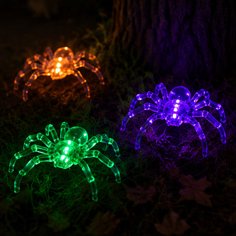 3 Pack Light Up Spider Halloween Decor Orange Green UV