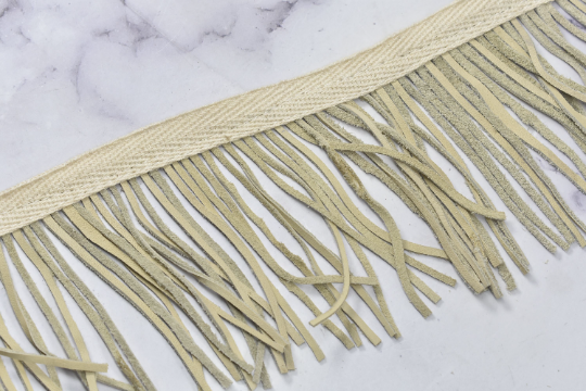 Faux Leather Fringe Trim Beige 3 Inch