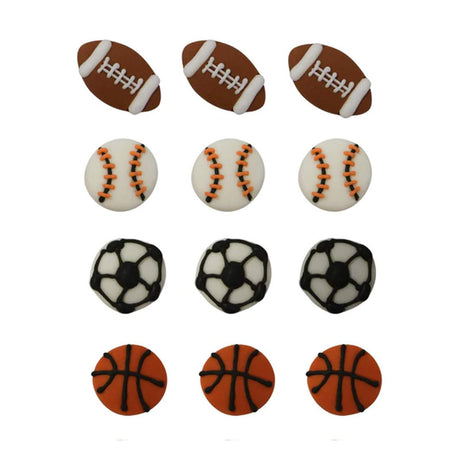 Sports Ball Royal Icing Cake Toppers 12 Pack Edible Cupcake Decorations
