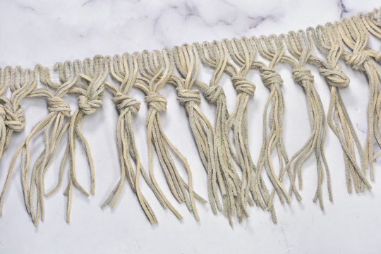 Faux Leather Fringe Trim Beige 4 Inch