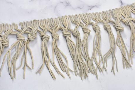 Faux Leather Fringe Trim Beige 4 Inch