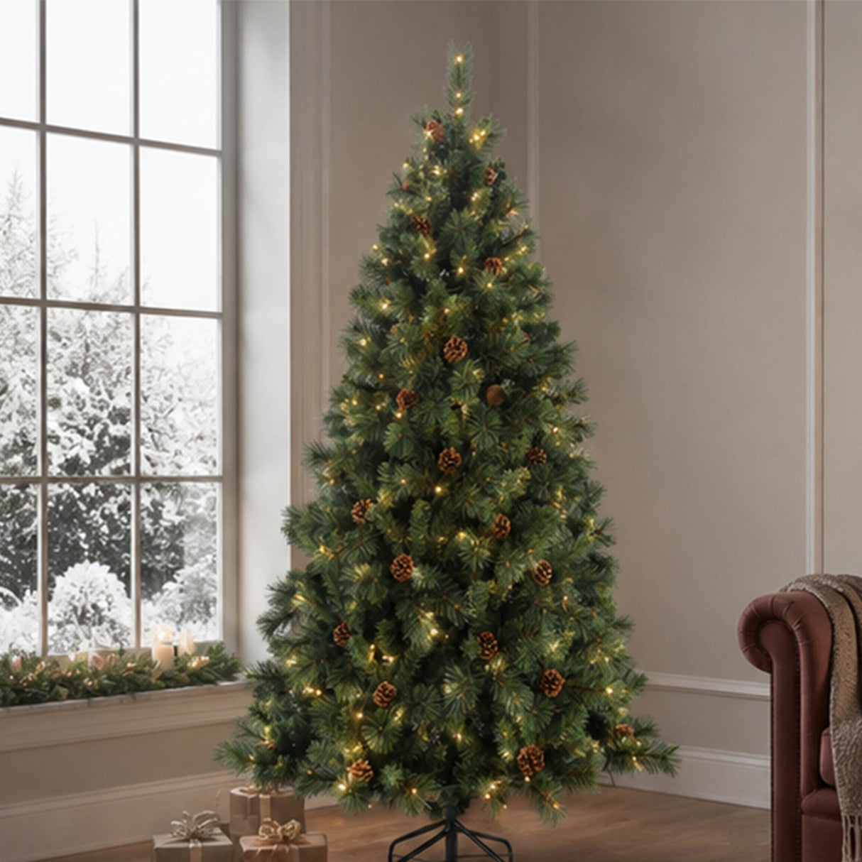 6FT Pre Lit Christmas Tree with Pinecones Warm White