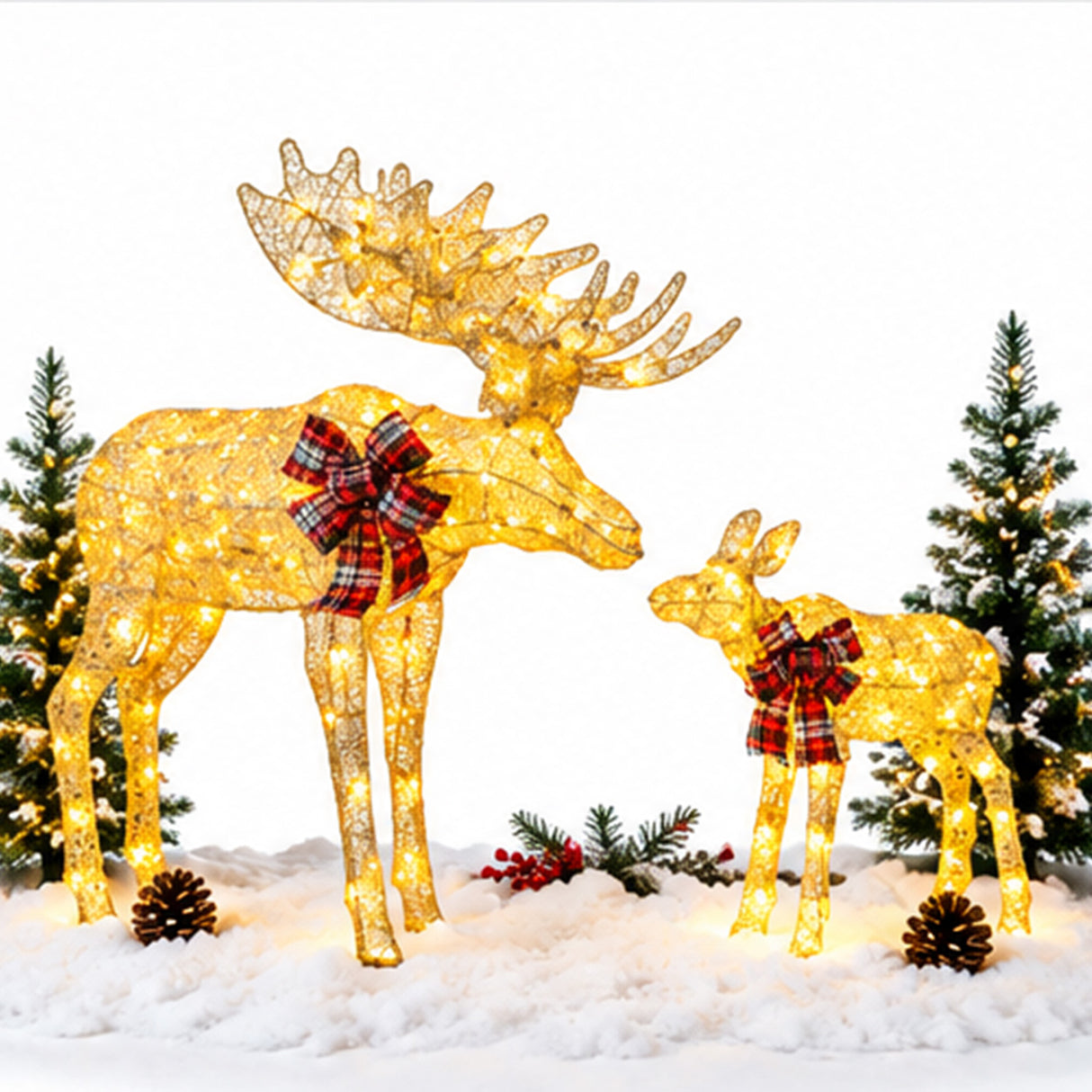 Lighted Moose Christmas Decor Set Warm White LED Lights