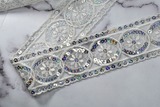 Embroidered Sequin Trim White Hologram Lace 2.25"