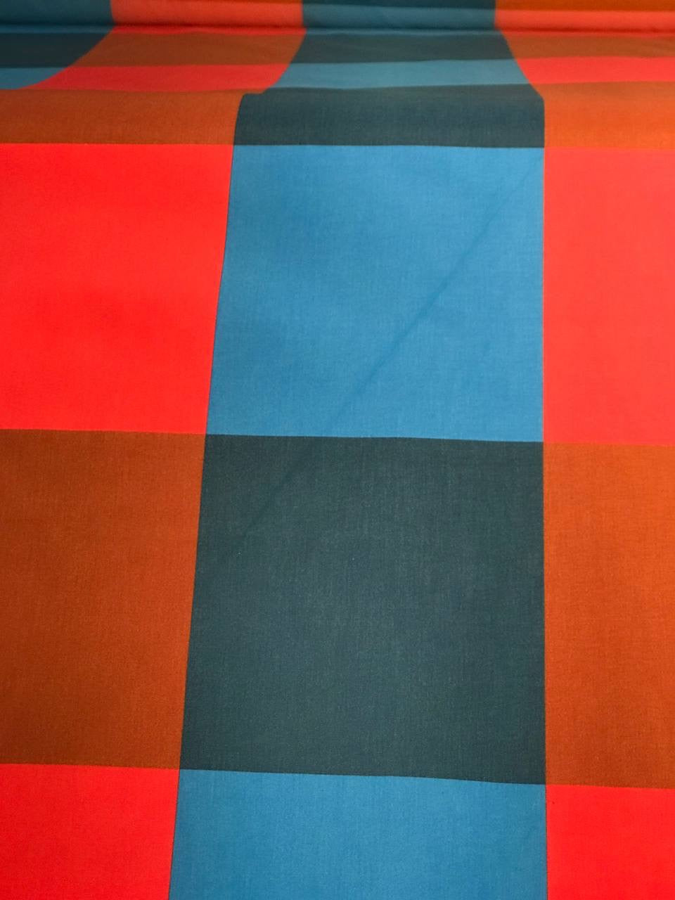 Polyamide Checked Fabric Red Brown Blue
