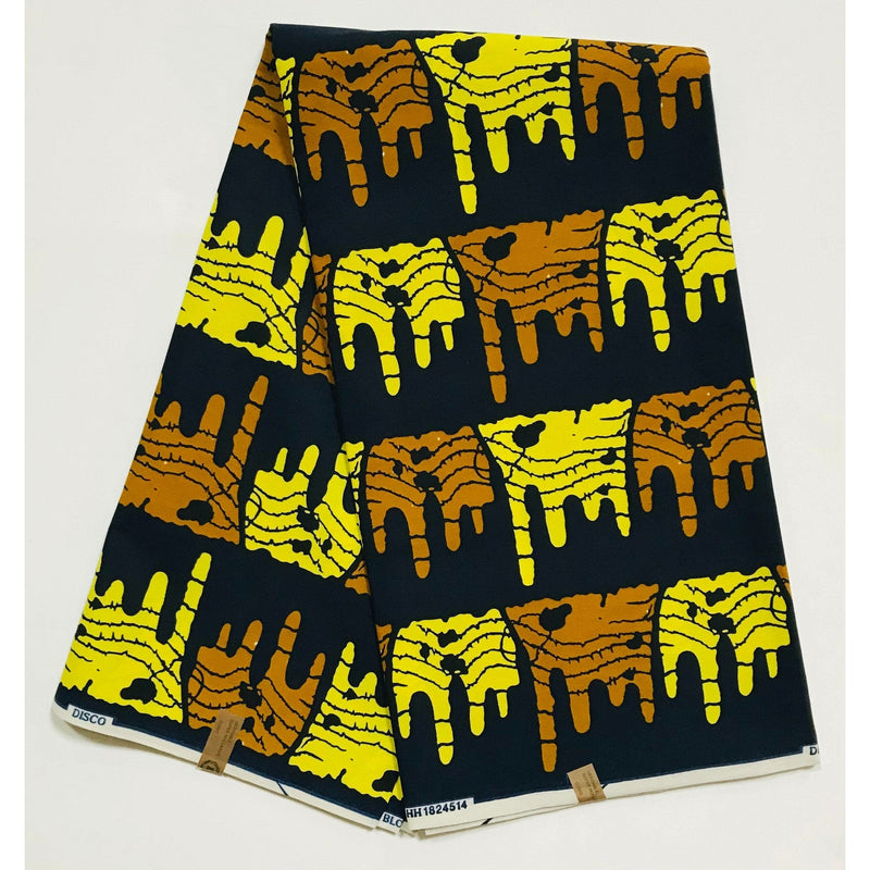 Njoya’s Might 100% Cotton Fabric - Brown, Yellow, Black Double-Sided Print, 46" Width (Per Yard)