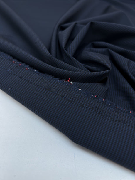 Virgin Wool Checked Suiting Fabric Blue-Black