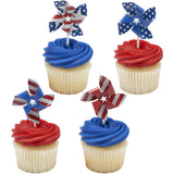 Red, White and Blue Pinwheel USA - 12 count cupcake and cake toppers
