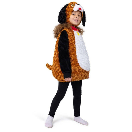 Toddler plush puppy costume tunic with hood and bell collar