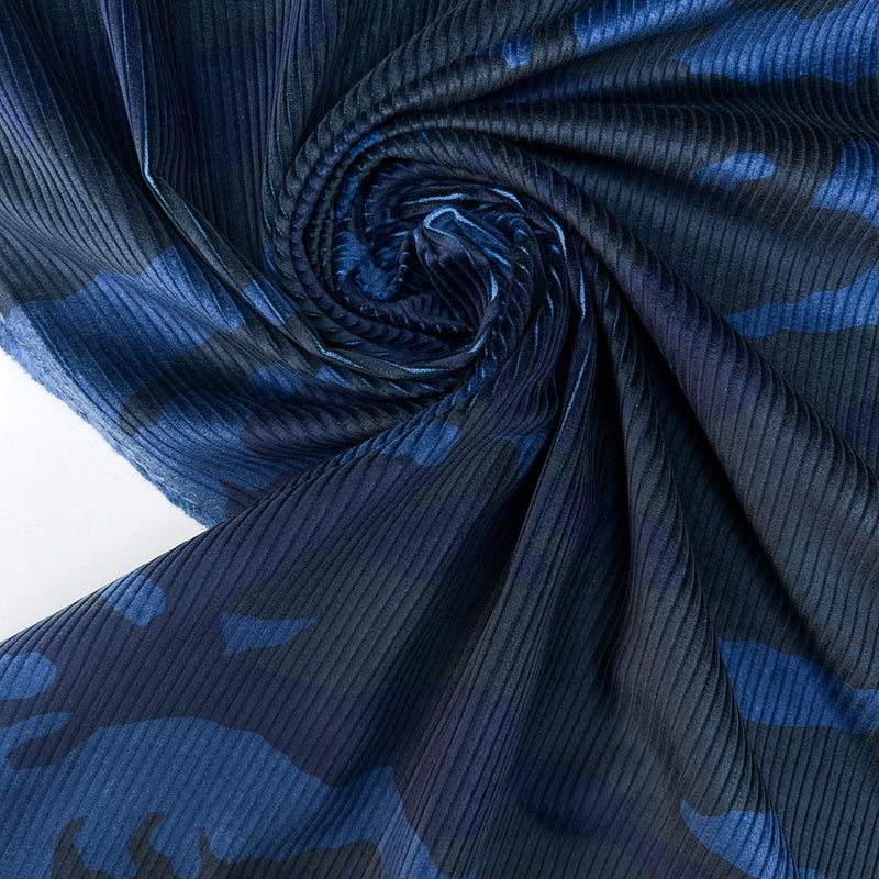 Cotton Corduroy Printed Blue Black