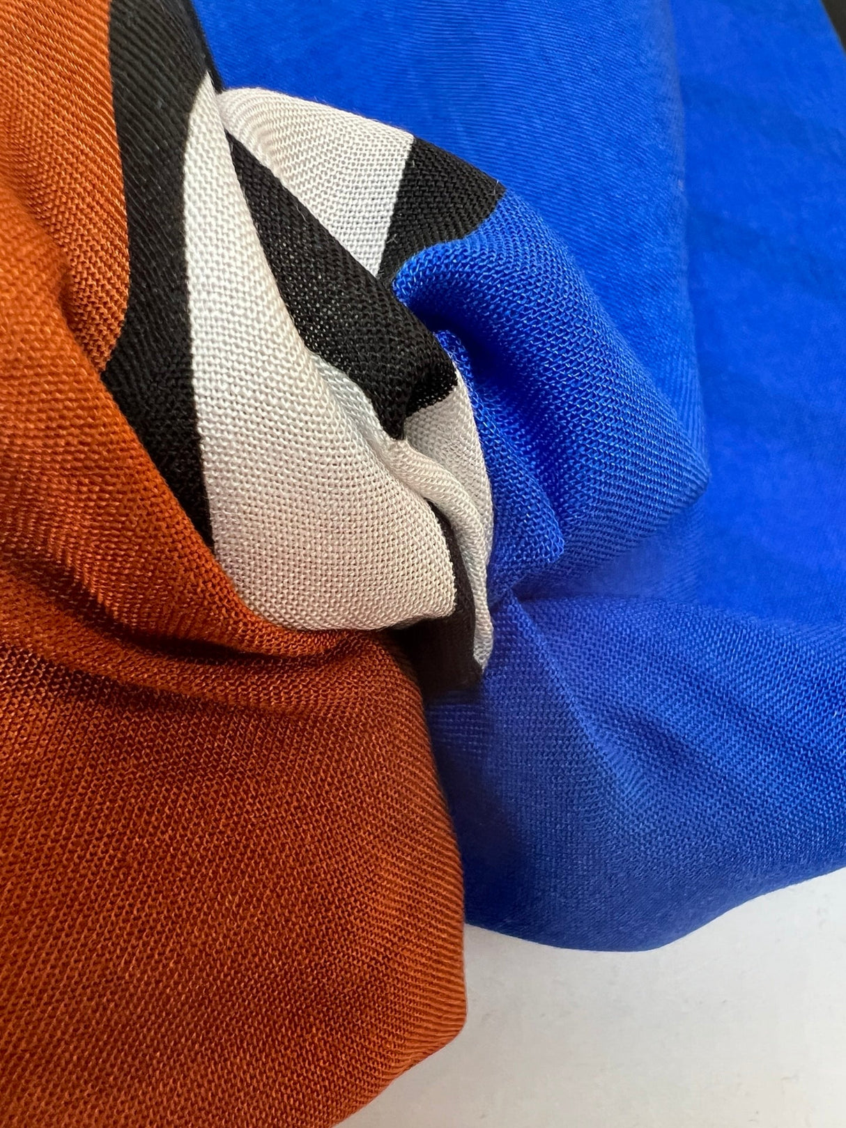 Viscose Woven Printed Brown Blue Stripe