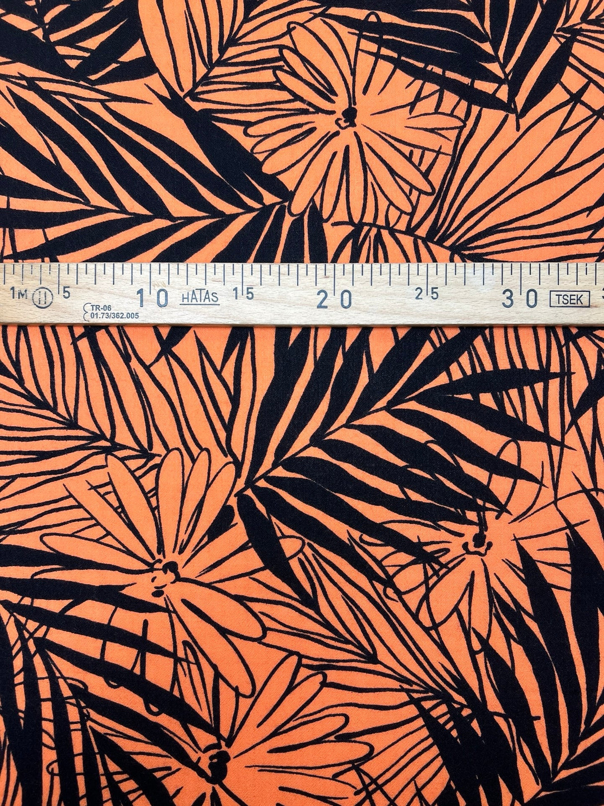 Wool Floral Printed Fabric Orange Black