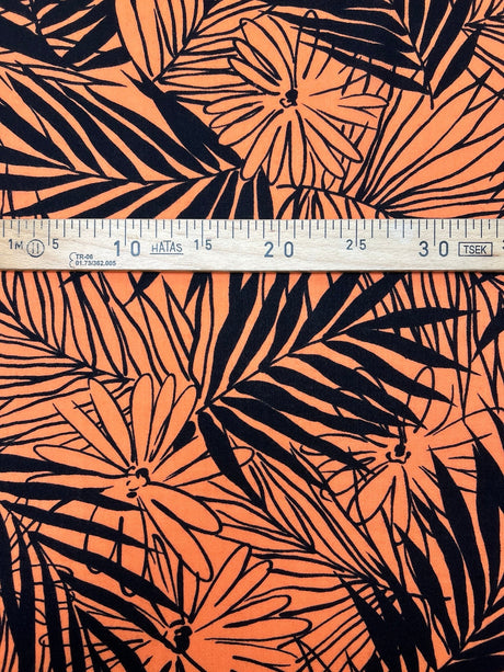 Wool Floral Printed Fabric Orange Black