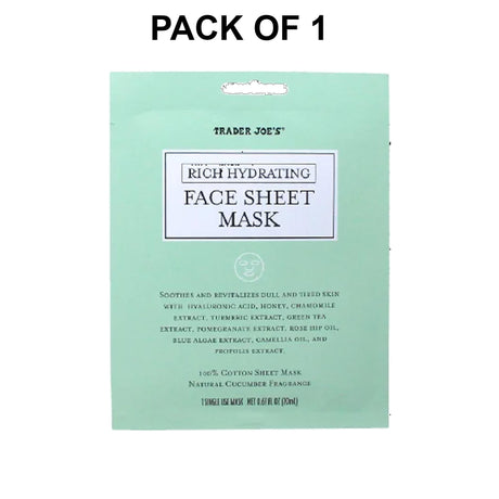 Trader Joe’s Rich Hydrating Face Sheet Mask Natural Cucumber Fragrance | 0.67 Fl Oz
