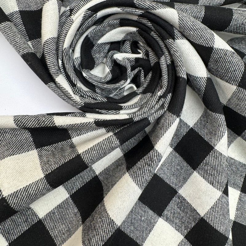 Cotton Flannel Checked Black White