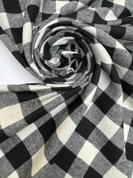 Cotton Flannel Checked Black White
