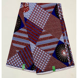 African Print Ankara Cotton Fabric - Brown, Blue, White Scatta, 46" Width (Per Yard)