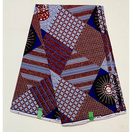 African Print Ankara Cotton Fabric - Brown, Blue, White Scatta, 46" Width (Per Yard)