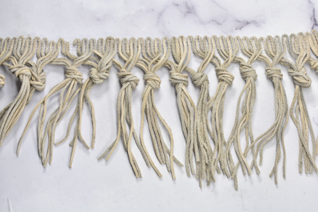 Faux Leather Fringe Trim Beige 4 Inch