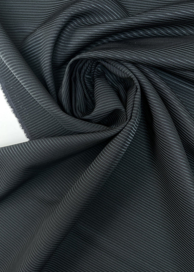 Wool Jacquard Ribbed Blue Fabric
