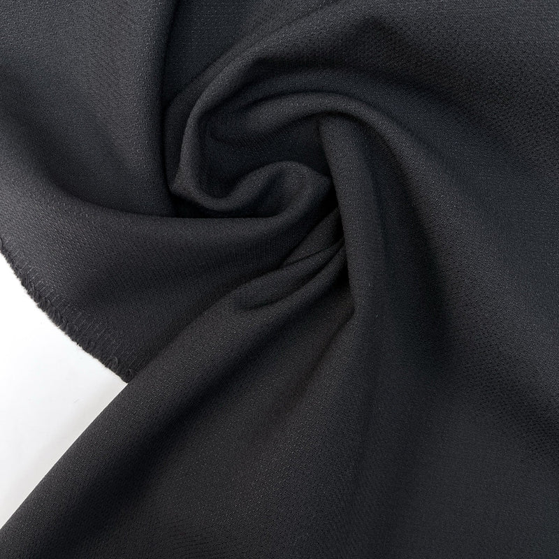 Italian Black Double Weave Wool Stretch Fabric