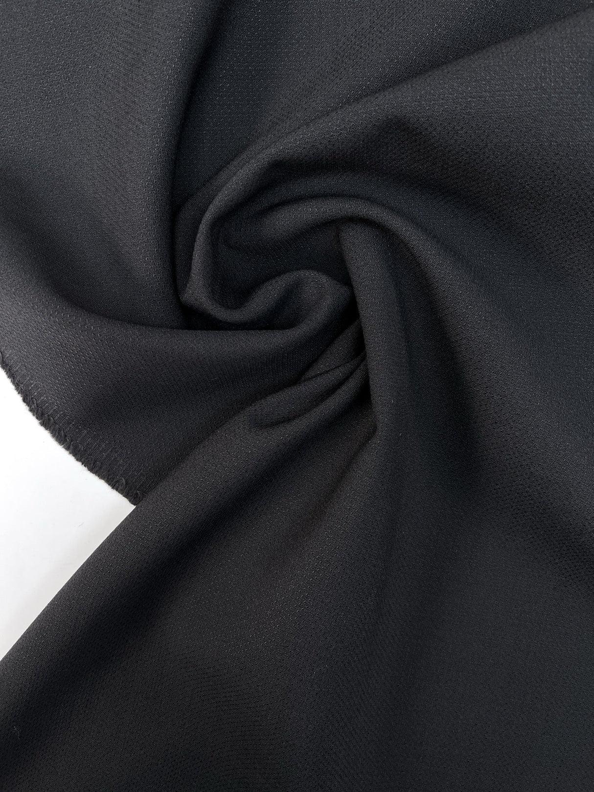 Italian Black Double Weave Wool Stretch Fabric