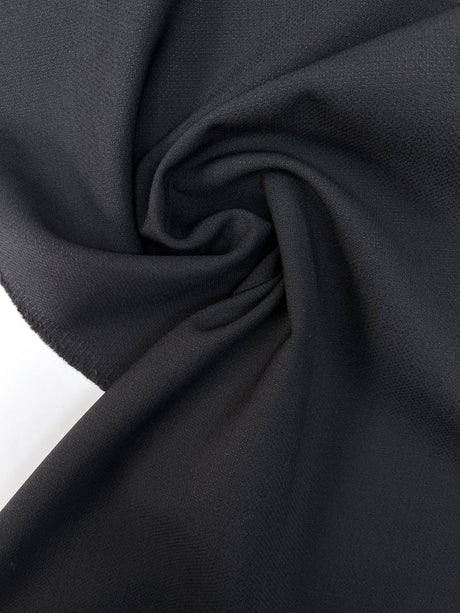 Italian Black Double Weave Wool Stretch Fabric