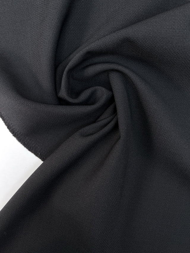 Italian Black Double Weave Wool Stretch Fabric