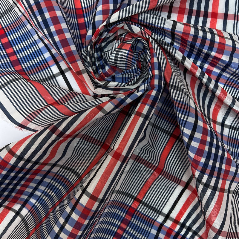 Polyester Blend Crinkled Checked Woven