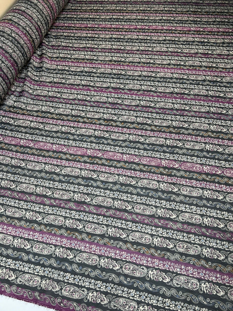 Printed Black Purple Lurex Chiffon