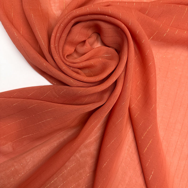 Orange Polyester Lurex Chiffon