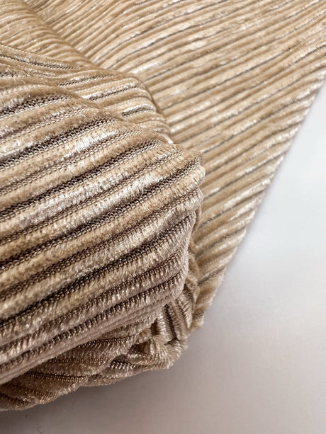 Beige Ribbed Knitted Lurex Fabric