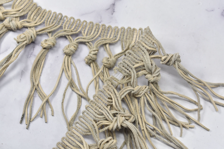 Faux Leather Fringe Trim Beige 4 Inch