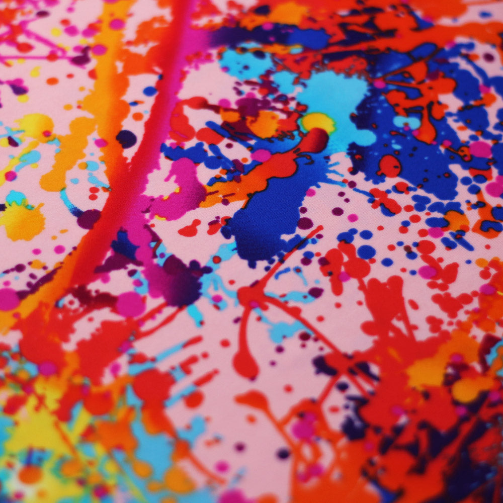 Graffiti Nylon Spandex Fabric - Rainbow Paint Splatter, Multi-Color, 58/60" Width (1 Yard)