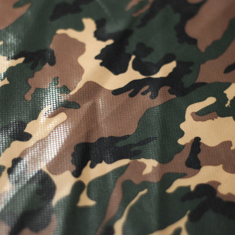 Camo Classic Poly Spandex Fabric - Green/Brown Camouflage Print, Four-Way Stretch, 58/60" Width, 240 GSM (1 Yard)