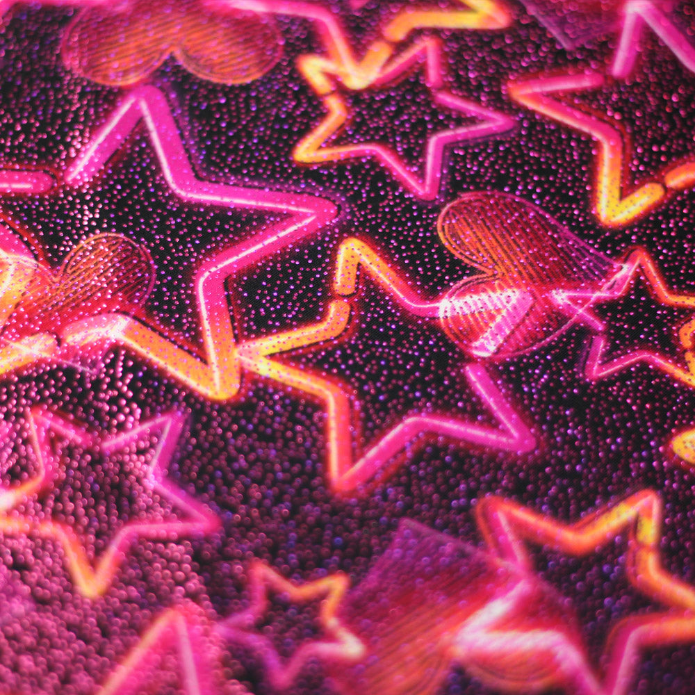 Vegas Nights Nylon Spandex Fabric - Black With Neon Stars And Hearts, 58/60" Width (1 Yard)
