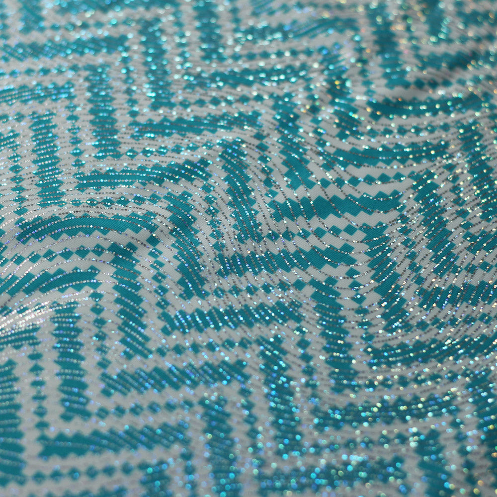Zig Zag Racer Foil Polyester Spandex Fabric - Sparkly Chevron Foil Print, 58/60" Width (1 Yard)