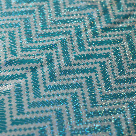Zig Zag Racer Foil Polyester Spandex Fabric - Sparkly Chevron Foil Print, 58/60" Width (1 Yard)