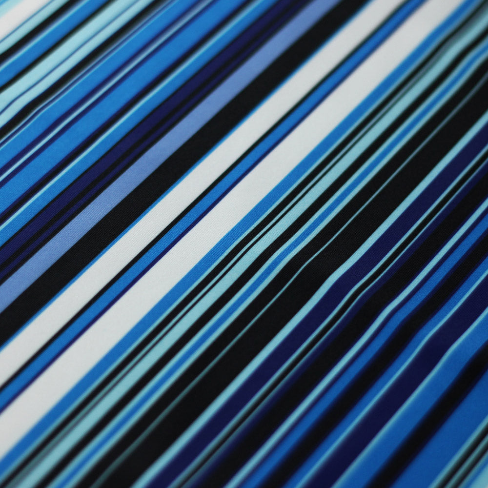 Zulu Stripes Poly Spandex Fabric - Red Multi, Blue Multi, Wide Horizontal Stripes, 58-60" Width (1 Yard)