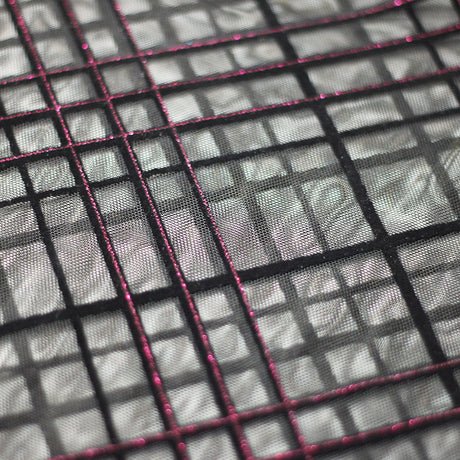 Plaid Foil Mesh Polyester Spandex Fabric - Fuchsia/Black, Silver/Black, Gold/Black, Plaid Hologram, 58/60" Width (1 Yard)