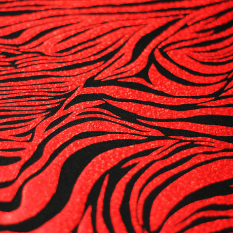 Roxy Zebra Nylon Spandex Fabric - Sparkly Hologram Zebra Print, Fuchsia, Green, Red, Silver, Gold On Black, 58-60" Width (1 Yard)