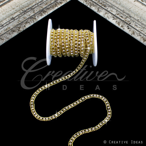 3/16" Thin Rhinestone Chain-5 Yds (Gold)