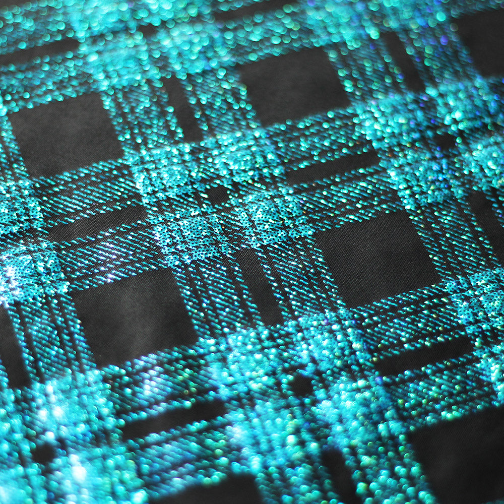 Starlight Plaid Polyester Spandex Fabric - Holographic Plaid, Turquoise, Black With Silver, Black With Gold, Black, 58/60" Width (1 Yard)