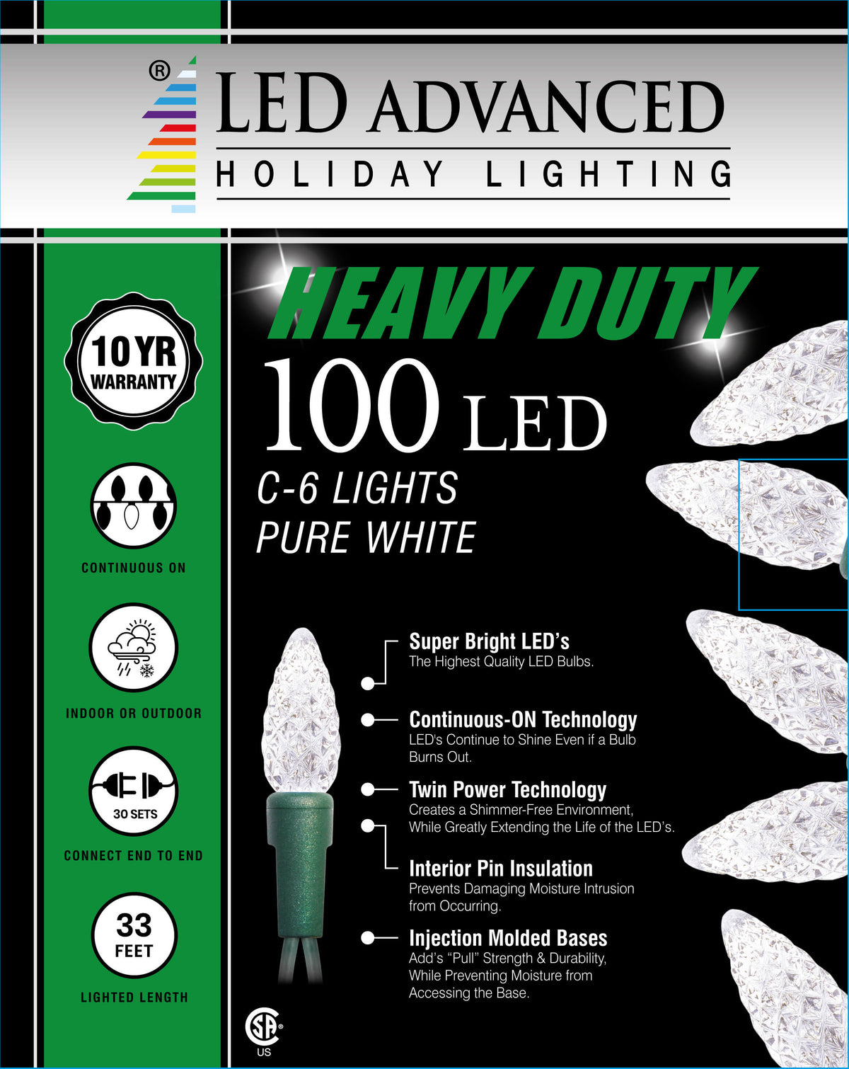 C6 Faceted Pure White 100 LED Light Set