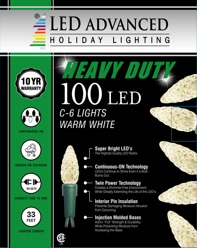 C6 Faceted 100 LED Light Set - Warm White