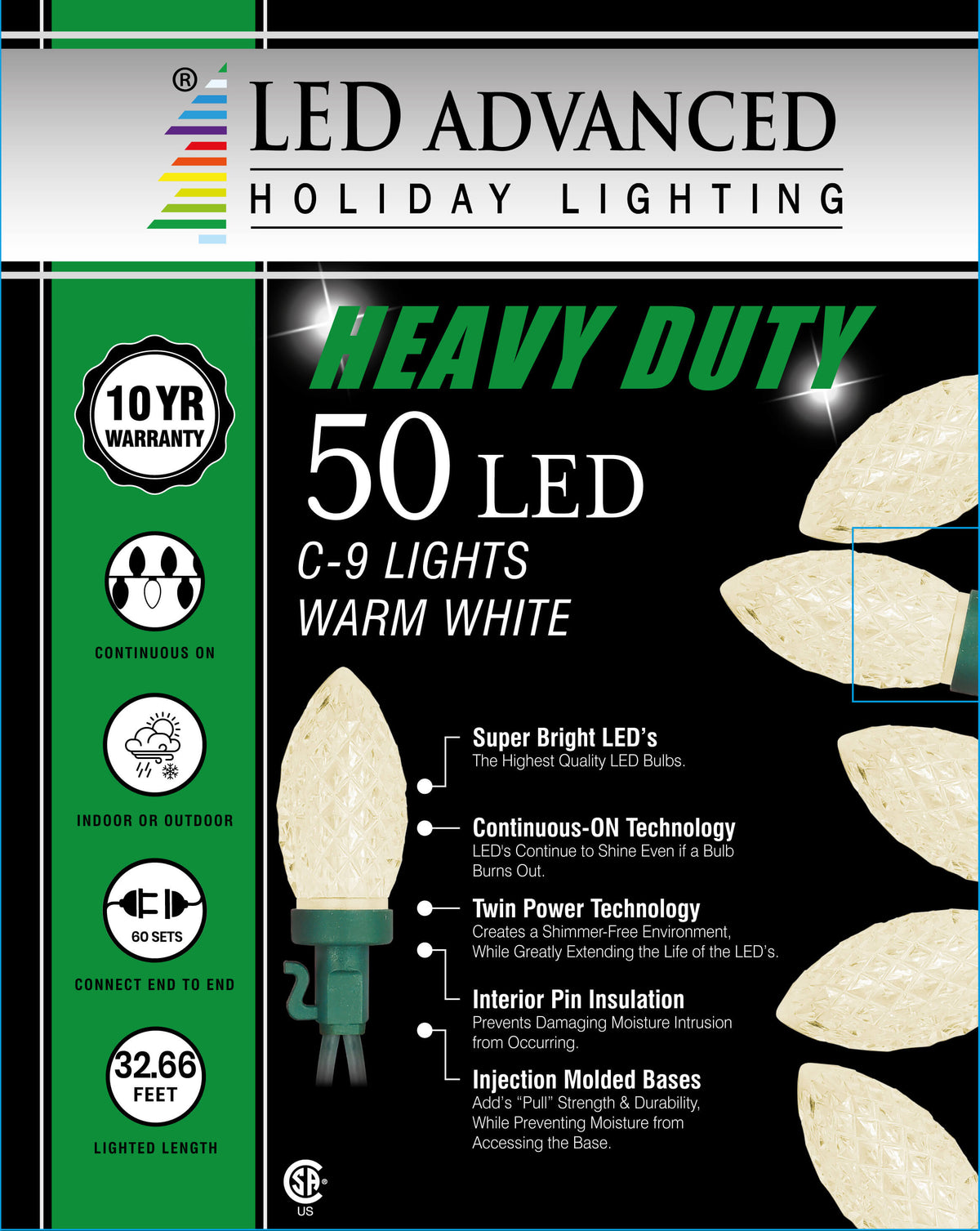 C9 Faceted Warm White 50 LED Light Set