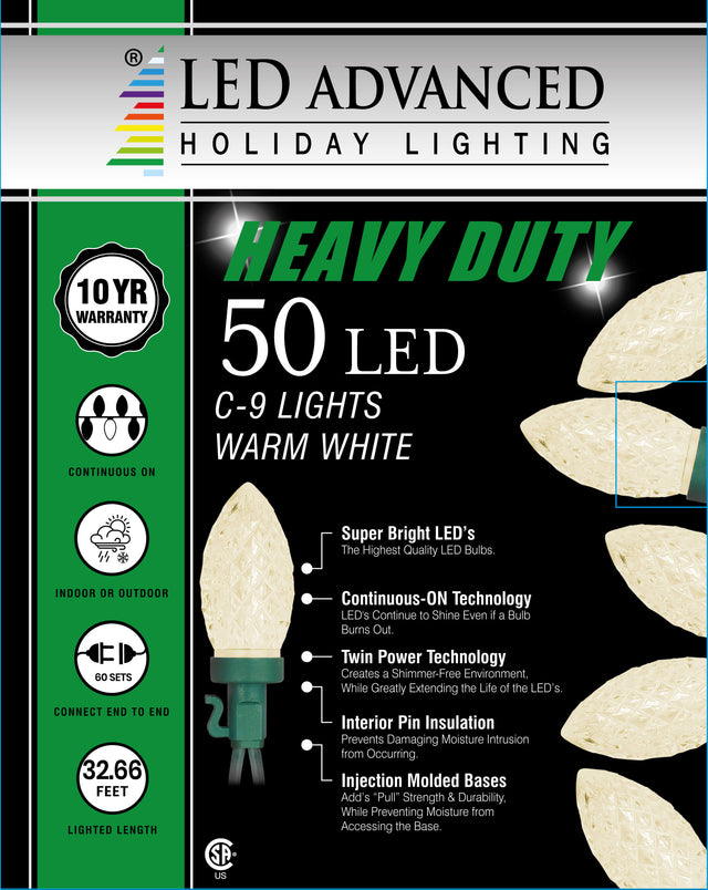 C9 Faceted Warm White 50 LED Light Set