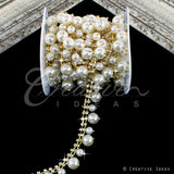 3/4" Dual Size Hanging Pearl Rhinestone Chain-3 Yds (Gold)