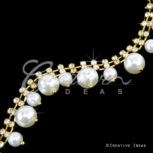 3/4" Dual Size Hanging Pearl Rhinestone Chain-3 Yds (Gold)