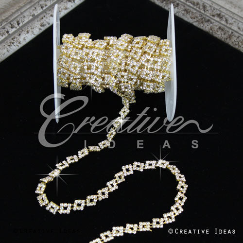 3/8" Bow Shape Rhinestone Chain-3 Yds (Gold)